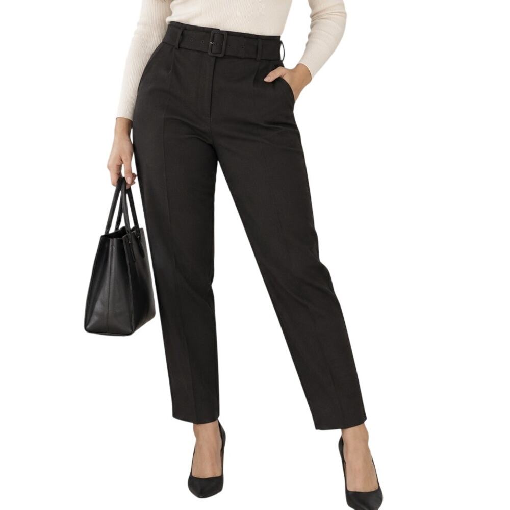 H&M Black Belted Tapered Ankle Pants Size 10 High Rise